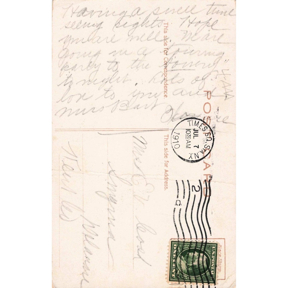 Vintage 1910 Post Office New York City Divided Back Postcard Times Square Stamp - Picture 2 of 2